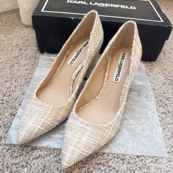 New with Box Karl Lagerfeld Addie Tweed Block Heel Shoes US7 - Picture 2 of 7